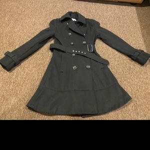 EUC! New York & Company Black Belted Wool Pea Coat Double Breasted Jacket XS